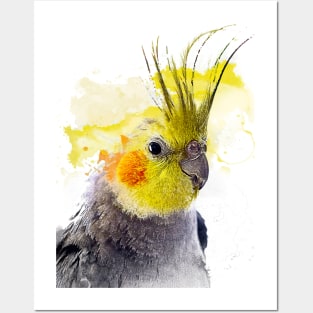 Aquarell Watercolor Splatter Cockatiel Parrot Posters and Art